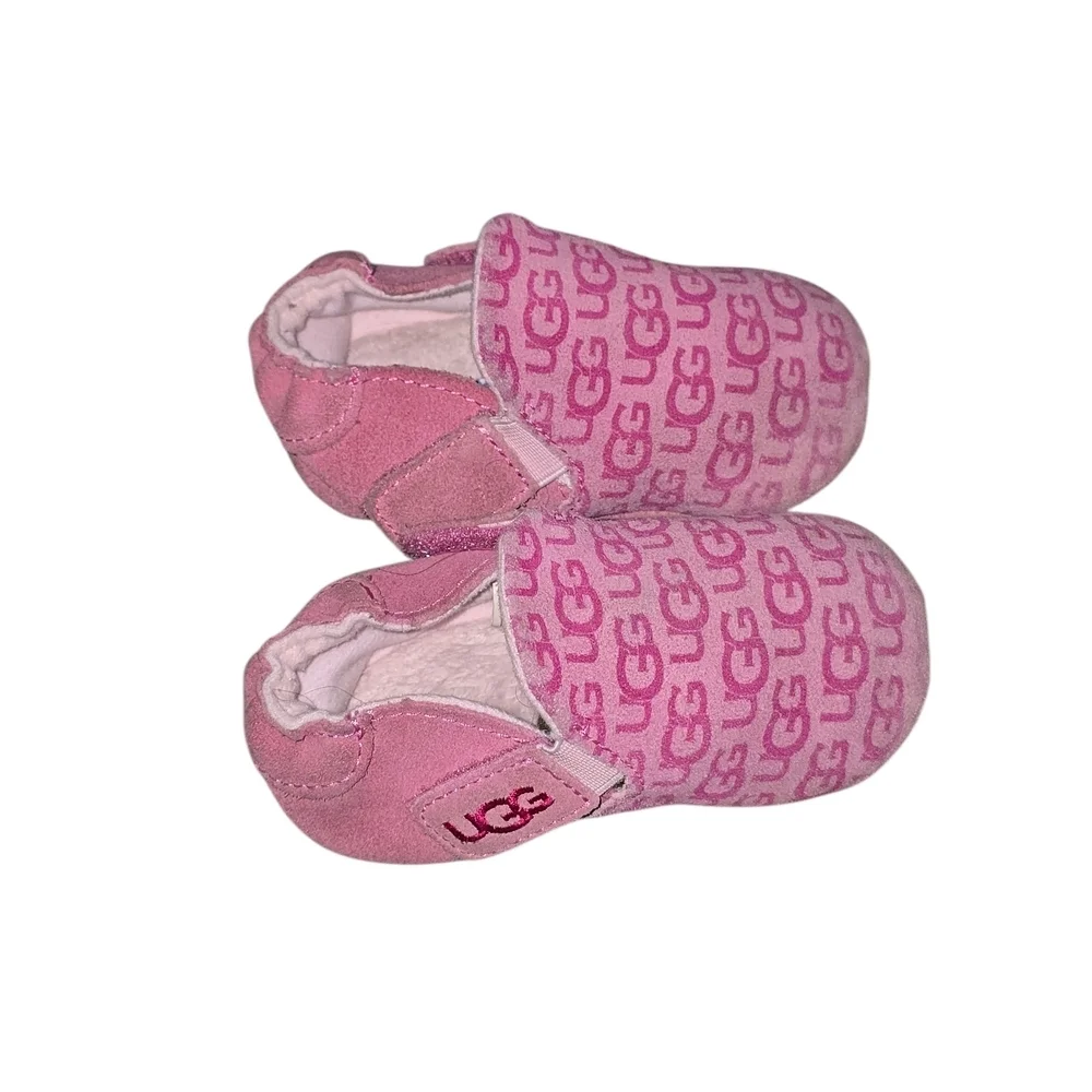 UGG Baby Roos Fusha Pink Suede Moccasin Shoes 04/05 18-24 Months